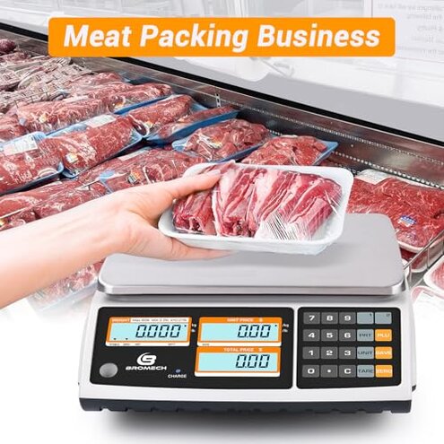 BROMECH Price Computing Scale NTEP Certified for Legal Trade Rechargeable, Commercial Grade with Dual LCD Display, 60lb Stainless Steel Platform for Meat Shop, Deli, Produce Farmers Market COC#21-001