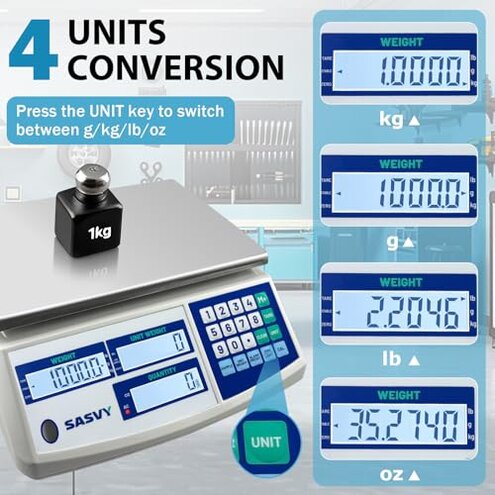 SASVY Counting Scale (66lb/30kg, 0.1g) lb/oz/kg/g Industrial Digital Inventory Scale with Battery for Small Parts, Coins, Pieces, Tickets