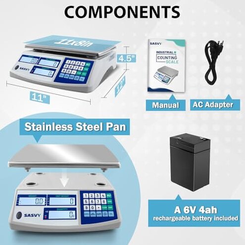 SASVY Counting Scale (66lb/30kg, 0.1g) lb/oz/kg/g Industrial Digital Inventory Scale with Battery for Small Parts, Coins, Pieces, Tickets