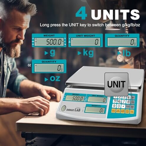 Industrial Counting Scale 15kg/33lb x 0.1g Digital Inventory Counting Scale High Precision Electronic Gram Scale with Battery DC/AC Power for Parts Jewelry Coins (g/kg/lb/oz)