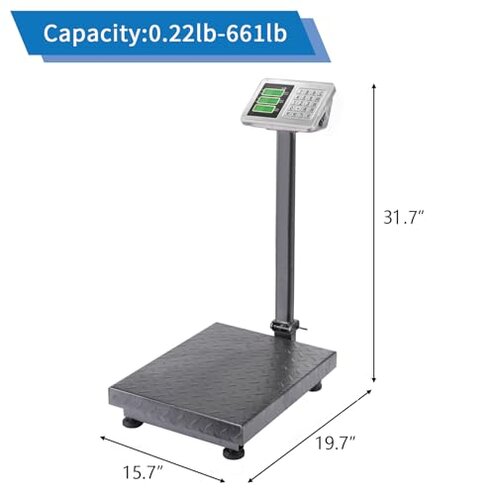 TUFFIOM 661lbs Electronic Industrial Commercial Platform Scale,Stainless Steel High-Definition LCD Display,Digital Floor Heavy Duty,Luggage Package Price Computing Postal Shipping Mailing,Grey