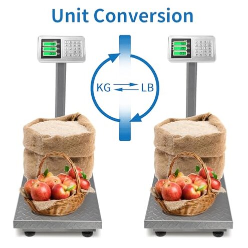 TUFFIOM 661lbs Electronic Industrial Commercial Platform Scale,Stainless Steel High-Definition LCD Display,Digital Floor Heavy Duty,Luggage Package Price Computing Postal Shipping Mailing,Grey