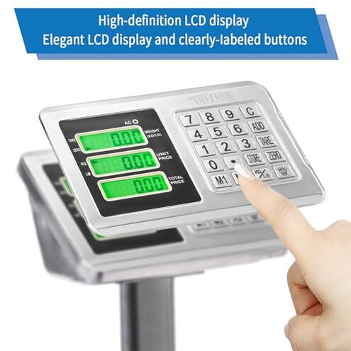 TUFFIOM 661lbs Electronic Industrial Commercial Platform Scale,Stainless Steel High-Definition LCD Display,Digital Floor Heavy Duty,Luggage Package Price Computing Postal Shipping Mailing,Grey