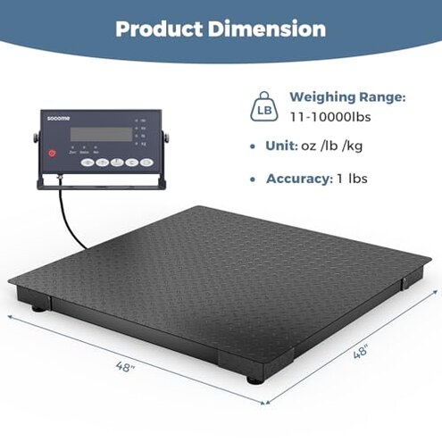 48"x48" Industrial Floor Scale, Heavy-Duty Warehouse Scale with Digital Indicator, Accurate Pallet Scale for Postal Luggage Shipping Mailing Weighing