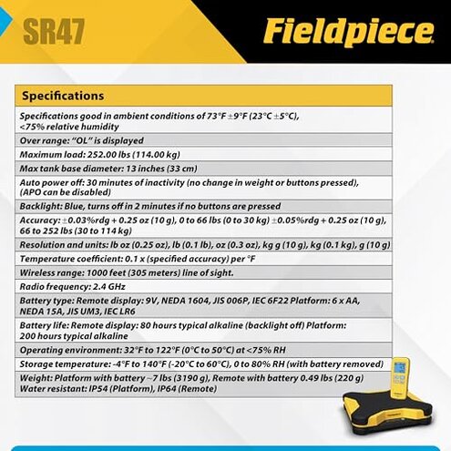 Fieldpiece SR47 Wireless Scale with Remote