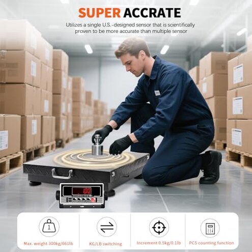 MEIYA Heavy Duty Shipping Scale, 660 lb Industrial Platform Scale for Packages, 0.1 lb Accuracy Postal Scale for Small Business & Warehouse with LB/KG, Counting, Tare & LCD, Lithium Battery & Adapter