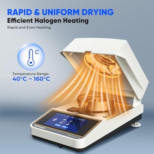 Portable Halogen Moisture Meter with 110g-10mg Precision | Fast Heating & Drying (40-160&deg;c) | Ideal for Quick Moisture Testing in Food, Plants, and Building Materials Lab Moisture Balance Analyzer