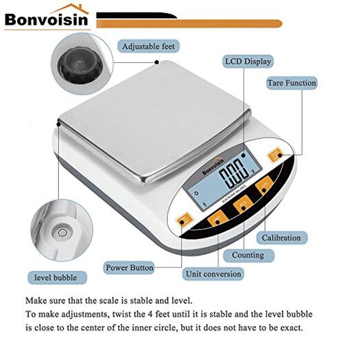 Bonvoisin Lab Scale 5000gx0.01g Digital Precision Analytical Balance 10mg High Precision Electronic Balance Jewelry Scale Kitchen Scale Scientific Scale Laboratory Scale Balance (5000gx0.01g)