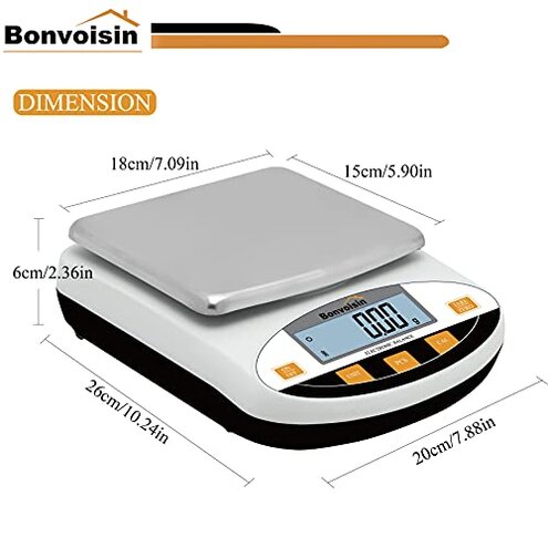 Bonvoisin Lab Scale 5000gx0.01g Digital Precision Analytical Balance 10mg High Precision Electronic Balance Jewelry Scale Kitchen Scale Scientific Scale Laboratory Scale Balance (5000gx0.01g)