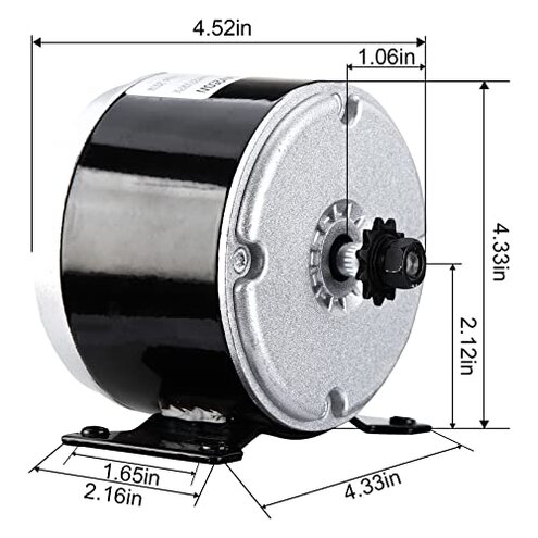 Vevitts Small Brushed Permanent Magnet Electric Motor for E Scooter Drive Speed Control 24V 350W 3000RPM