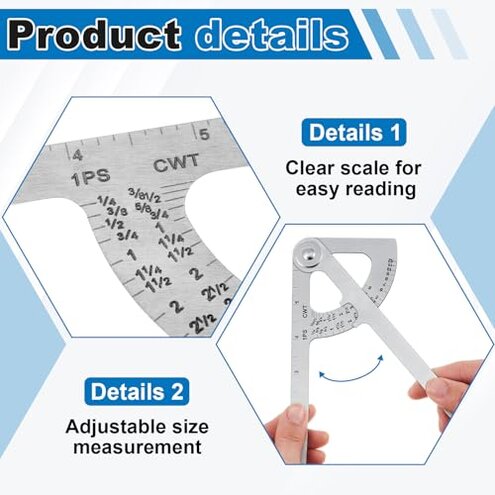 Moxweyeni 2 Pack Pocket Sized Pipe Caliper Measuring Tool Stainless Steel Diameter Caliper and Ruler for Iron Pipe and Copper Tubing Size
