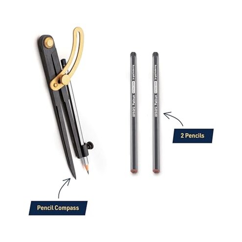 7-Piece Caliper and Woodworking Compass Set - Industrial Workshop Grade Caliper Measuring Tool and Drafting Compass - Steel Drafting Tools with Brass Fittings and Locking Nuts by Kings County Tools