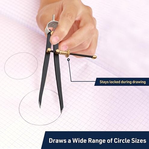 7-Piece Caliper and Woodworking Compass Set - Industrial Workshop Grade Caliper Measuring Tool and Drafting Compass - Steel Drafting Tools with Brass Fittings and Locking Nuts by Kings County Tools