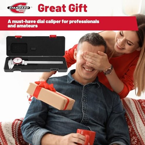 Standard Gage 0-6" Range SAE Dial Caliper Measuring Tool, Analog Precision Micrometer Caliper ±0.001" Accuracy, Manual Mechanical Metal Stainless Steel Measuring Dial with 4-Way Measurements