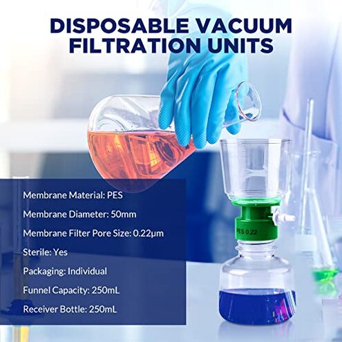 Membrane Solutions Sterile Disposable Vacuum Filter Units with 0.22um PES Membrane, 250mL, 4/CS