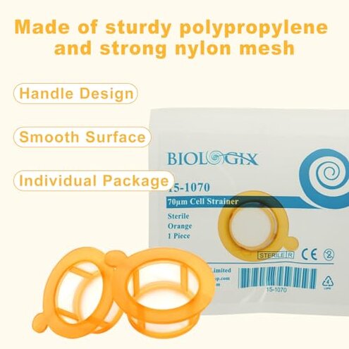 CryoKing 50PCS 70µm Cell Strainer Nylon Mesh Cell Screen Filter Handle, Sterile, Polypropylene Frame, 70µm Pore Size, Individually Wrapped