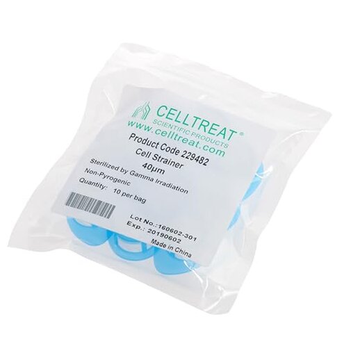 Celltreat 229482 Cell Strainer, 40 μm, Bulk Packed, Sterile, 10 per Bag, Blue (Pack of 50)