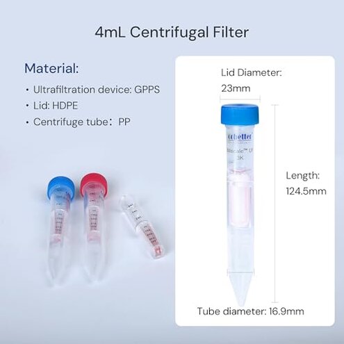 COBETTER 10kDa Ultra Centrifugal Filter Unit, 4mL, Regenerated Cellulose RC Membrane, Screw Caps, Individually Wrapped (15/PK)