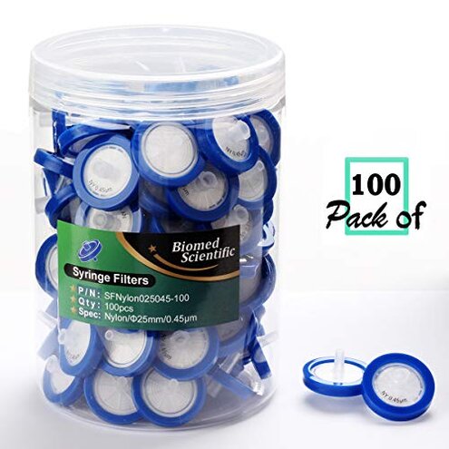 Syringe Filters Nylon 25mm Diameter 0.45um Pore Size Non Sterile Pack of 100 by Biomed Scientific