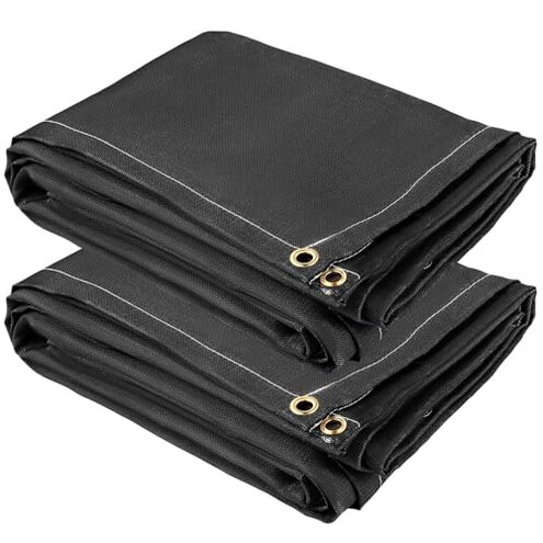 VEVOR Fire Blankets, 2 Pack Welding Blankets, 8' x 10' Fire Suppression Blanket, 1022°F Flame Retardant Blanket, Black Fire Emergency Blankets, Fiberglass Fire Retardant Blanket with 12 Brass Grommets
