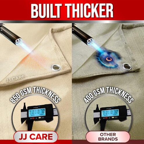 JJ CARE 2 Pack Welding Blanket - 4ft x 6ft, 850GSM Fiberglass Welding Blanket for Smokers with Brass Grommets, Heavy Duty Fireproof Welders Mat for Industrial, Smoker, Grill and Camping