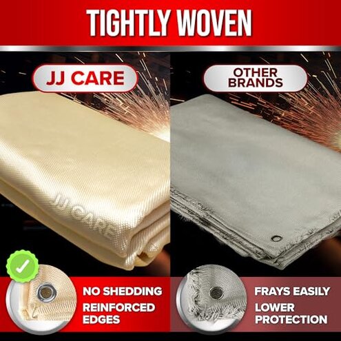 JJ CARE 2 Pack Welding Blanket - 4ft x 6ft, 850GSM Fiberglass Welding Blanket for Smokers with Brass Grommets, Heavy Duty Fireproof Welders Mat for Industrial, Smoker, Grill and Camping