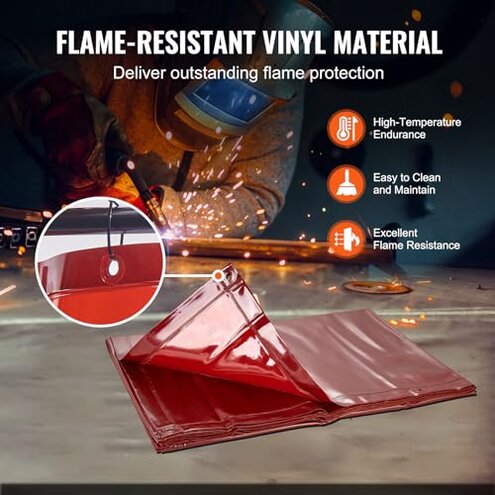 VEVOR Welding Screen with Frame, 6' x 8' Welding Curtain Screen, Flame-Resistant Vinyl Welding Protection Screen on 4 Swivel Wheels (2 Lockable), Moveable & Professional for Workshop/Industrial, Red