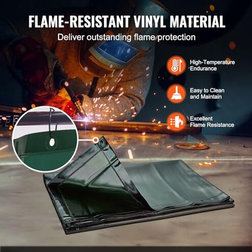 VEVOR Welding Screen with Frame, 6' x 6' Welding Curtain Screen, Flame-Resistant Vinyl Welding Protection Screen on 4 Swivel Wheels (2 Lockable), Moveable & Professional for Workshop/Industrial, Green