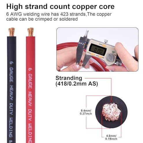 iGreely 6 Gauge 6 AWG Wire 10 Feet Black + 10 Feet Red Ultra Flexible Welding Battery Pure Copper Cable + 5pcs of 5/16" & 5pcs 3/8" Copper Cable Lug Terminal Connectors+Heat Shrink Tubing