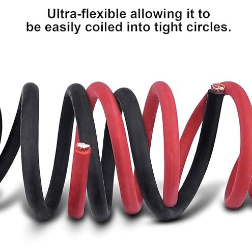 iGreely 6 Gauge 6 AWG Wire 10 Feet Black + 10 Feet Red Ultra Flexible Welding Battery Pure Copper Cable + 5pcs of 5/16" & 5pcs 3/8" Copper Cable Lug Terminal Connectors+Heat Shrink Tubing