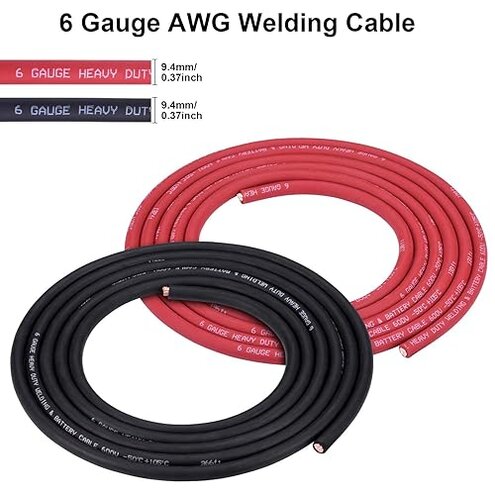iGreely 6 Gauge 6 AWG Wire 10 Feet Black + 10 Feet Red Ultra Flexible Welding Battery Pure Copper Cable + 5pcs of 5/16" & 5pcs 3/8" Copper Cable Lug Terminal Connectors+Heat Shrink Tubing