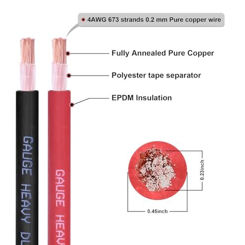 Shirbly 4 Gauge Battery Cable, 10FT Red + 10FT Black 4 AWG Pure Copper Wire Welding Cable, for Automotive, Battery, Solar and Generator, Standard USA OFC Wire