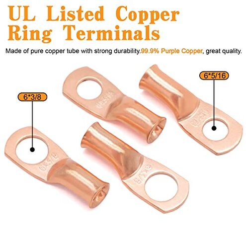 Taukealugs 6 AWG Gauge Wire UL1015 Battery Power Tinned Oxygen Free Copper OFC Welding Cable Boat Inverter Red Black Total 13.1FT and Lugs Terminal Connectors with Heat Shrink Tube