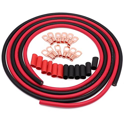 Taukealugs 6 AWG Gauge Wire UL1015 Battery Power Tinned Oxygen Free Copper OFC Welding Cable Boat Inverter Red Black Total 13.1FT and Lugs Terminal Connectors with Heat Shrink Tube