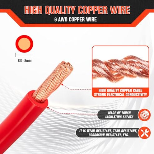 SZLYYDS 6 Gauge Wire 6 Awg Wires 20 FT Black + 20 FT Red, 6 Gauge Battery Cable 6awg Marine Wires, 6awg Copper Wire Welding Cable Standard with Cable Lugs Terminal Connectors and Heat Shrink Tube