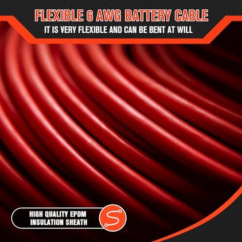 SZLYYDS 6 Gauge Wire 6 Awg Wires 20 FT Black + 20 FT Red, 6 Gauge Battery Cable 6awg Marine Wires, 6awg Copper Wire Welding Cable Standard with Cable Lugs Terminal Connectors and Heat Shrink Tube