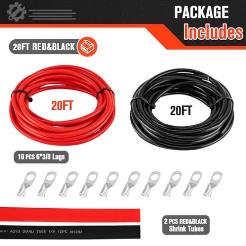 SZLYYDS 6 Gauge Wire 6 Awg Wires 20 FT Black + 20 FT Red, 6 Gauge Battery Cable 6awg Marine Wires, 6awg Copper Wire Welding Cable Standard with Cable Lugs Terminal Connectors and Heat Shrink Tube