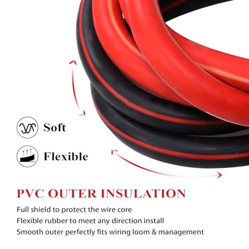 SUNNAREPOON 2 Gauge Battery Cable (12 Feet Black, 12 Feet Red) - 2 AWG Copper Clad Power Welding Wire with M8 & M10 SC Connector Lugs for Car, Camper, RV, Solar Low Voltage Inverter Wiring