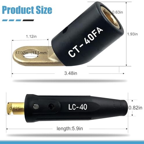 2PCS CT-40FA Welding Terminals & 2PCS LC-40 Welding Cable Connectors, Welder Leads Quick Connector and Terminal for Welding Machine Accessories, 1/0 and 2/0(50-70mm²) Cable Size Capacity