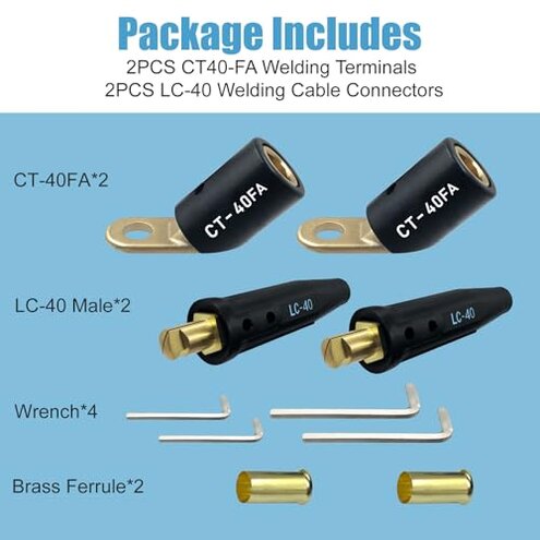 2PCS CT-40FA Welding Terminals & 2PCS LC-40 Welding Cable Connectors, Welder Leads Quick Connector and Terminal for Welding Machine Accessories, 1/0 and 2/0(50-70mm²) Cable Size Capacity