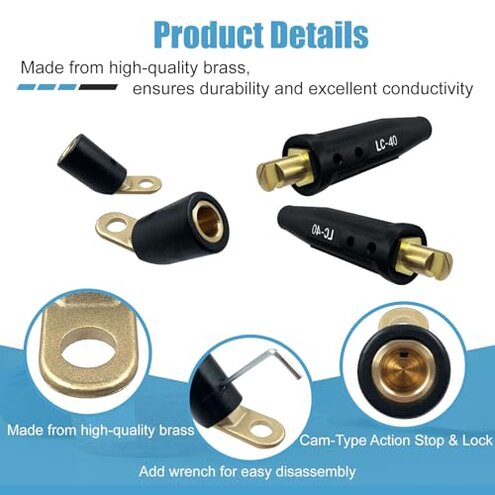 2PCS CT-40FA Welding Terminals & 2PCS LC-40 Welding Cable Connectors, Welder Leads Quick Connector and Terminal for Welding Machine Accessories, 1/0 and 2/0(50-70mm²) Cable Size Capacity