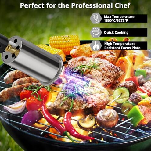 Sondiko Powerful Grill & Cooking Propane Torch L8010, Sous Vide, Campfire Starter, Adjustable Wood Torch Burner for Searing Steak, BBQ, Welding(Black, Grey) Propane Tank Not Included