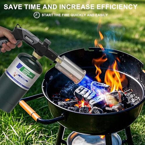 Sondiko Powerful Grill & Cooking Propane Torch L8010, Sous Vide, Campfire Starter, Adjustable Wood Torch Burner for Searing Steak, BBQ, Welding(Black, Grey) Propane Tank Not Included