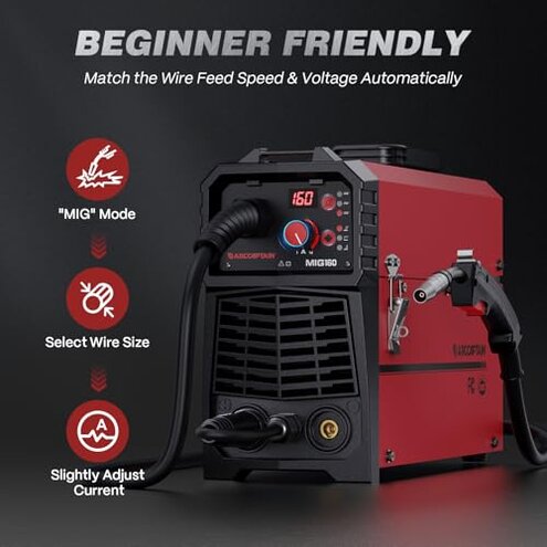 ARCCAPTAIN 160A MIG Welder 110V 220V 4 in 1 Welding Machine Gas MIG, Gasless MIG Flux Core Welder, Lift TIG, MMA Stick Welder, Welder Machine with Synergy for Beginner IGBT Inverter Portable Welder