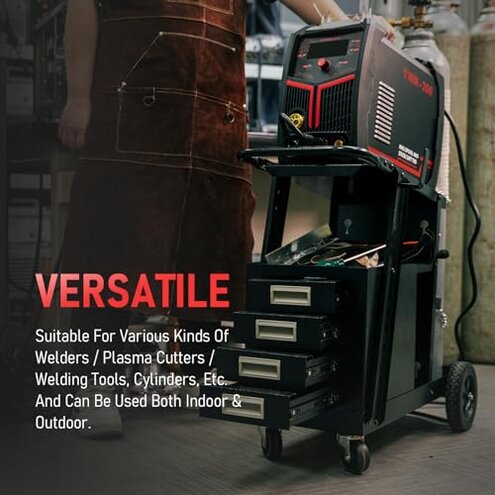 YESWELDER Welding Cart with 4 Drawers for MIG Welder TIG Welder and Plasma Cutter, Heavy Duty Large Storage 360° Rolling Welding Trolley