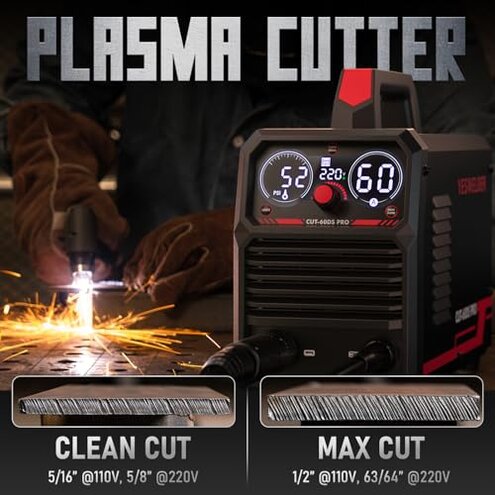 YESWELDER Plasma Cutter 60Amp Non-High Frequency Non-Touch Pilot Arc, Digital Display DC Inverter 110/220V Dual Voltage Blowback Plasma Cutting Machine CUT-60DS PRO