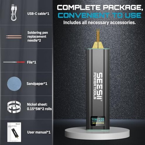 SEESII Battery Spot Welder: Spot Welder for Lithium Batteries, Mini Battery Welder with Built-in Rechargeable Battery, Spot Welding for 0.1-0.2mm Nickel Sheets/Iron/Stainless Steel Sheets