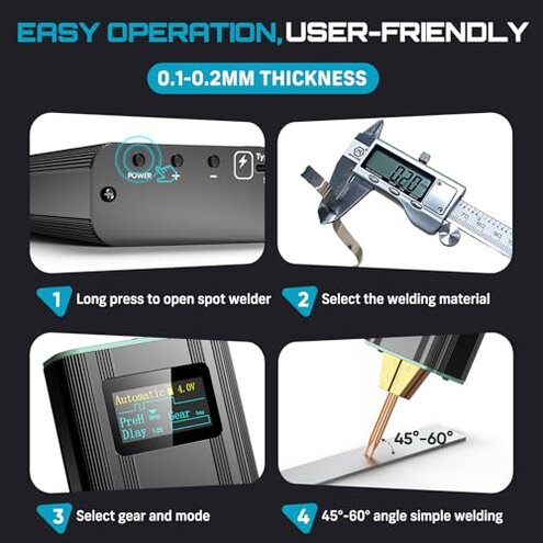 SEESII Battery Spot Welder: Spot Welder for Lithium Batteries, Mini Battery Welder with Built-in Rechargeable Battery, Spot Welding for 0.1-0.2mm Nickel Sheets/Iron/Stainless Steel Sheets