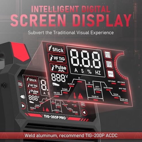 YESWELDER 205A Tig Welder with Pulse Large LED Display, STICK/DC TIG/PULSE TIG 3 In 1, 110&220V Dual Voltage TIG Welding Machine TIG-205P