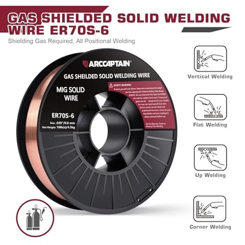 ARCCAPTAIN Mig Welding Wire, 0.030 10Lb Mig Wire ER70S-6 10Lbs Gas Solid Carbon Steel Low Splatter Mig Welding Wire Compatible With Lincoln Miller Forney Harbor Welder 0.08 4.5KG